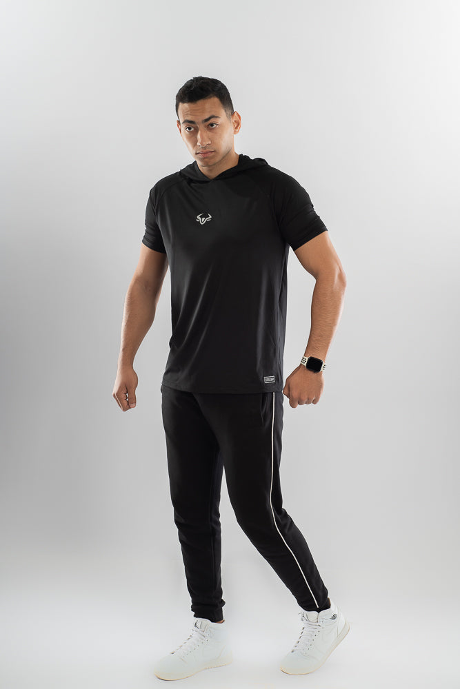 Black short sleeve hoodie tee