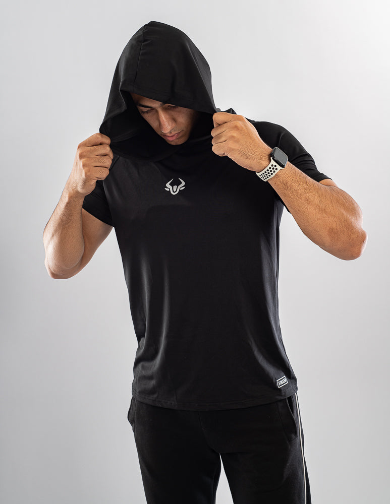 Black short sleeve hoodie tee