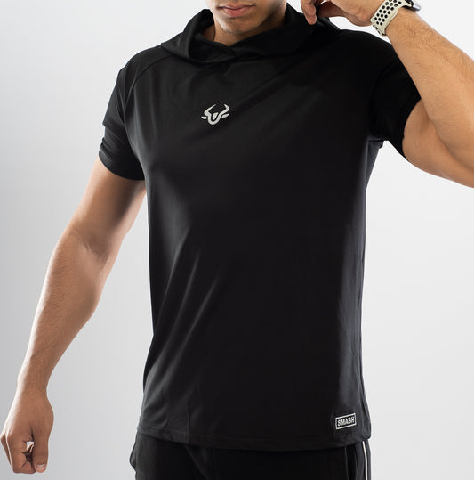 Black short sleeve hoodie tee